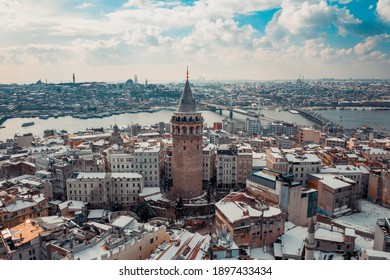 Aerial Galata tower in winter