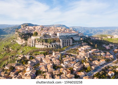 Aerial Of Gerace City In Calabria. One Of The Most Beautiful Village In Italy.