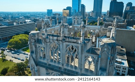 Aerial Gothic Cathedral and Indianapolis Skyline