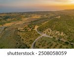 Aerial of greek temple of Juno in the Valley of the Temples, Agrigento, Italy.