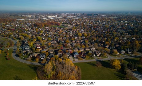 Aerial High Angle View Of The Houses Near Rotary Park In Ajax Ontario