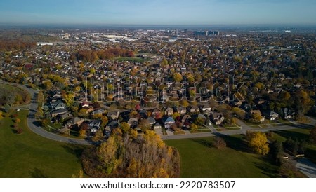 Aerial high angle view of the houses near Rotary Park in Ajax Ontario