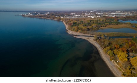 Aerial High Angle View Of The Waterfront Near Rotary Park In Ajax Ontario