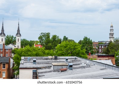 Aerial Of Historic Frederick, Maryland Near Carroll Creek Promenade Park