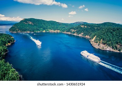 An Aerial Image Of Active Pass, Gulf Islands, British Columbia, Canada