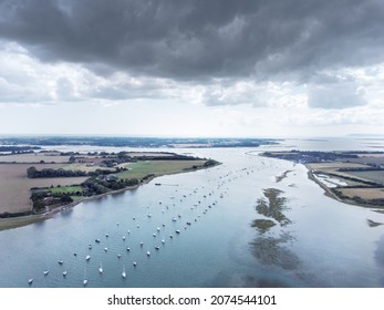 aerial image from bosham looking down the estuary towards Chichester Harbour and out to sea