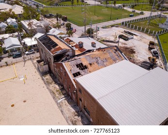 Aerial image of a factory roof blown away from Hurricane Irma Key West Florida