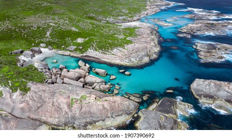 Aerial Image Of Green Pools And Elephant Rocks Beach On Great Southern Ocean In Denmark, Western Australia. 