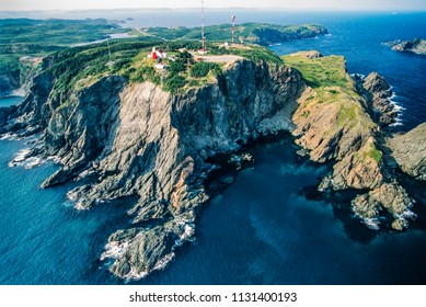 Aerial image of historic Long Point Lighthouse,  Twillingate, Newfoundland, Canada