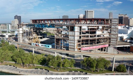 Aerial Image Of Joe Louis Arena Being Torn Down With People Mover