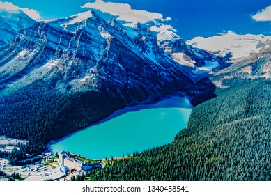 Aerial image of Lake Louise, Alberta, Canada