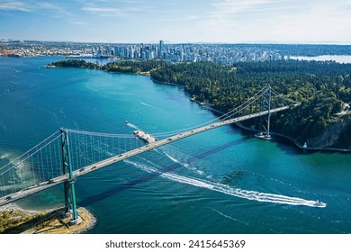 Aerial image of Lions Gate Bridge, Vancouver, BC, Canada - Powered by Shutterstock