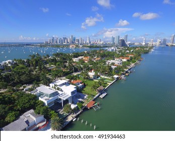 Aerial Image Of Luxury Homes At The Venetian Islands Miami Florida