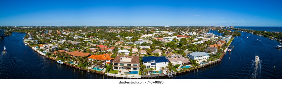 Aerial Image Of Luxury Waterfront Homes In Hillsboro Florida