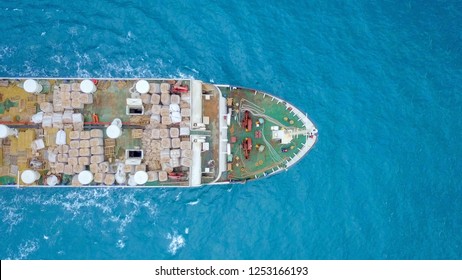 Aerial Image Of A Medium Size Livestock Carrier At The Mediterranean Sea.