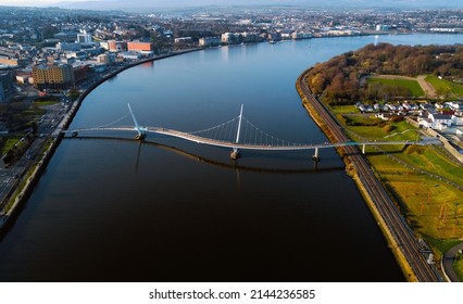 aerial image of peace bridge, derry londonderry, northern ireland