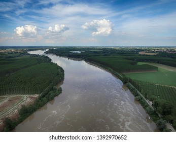 Aerial Image Of PO River In The Province Of Reggio Emilia, Italy