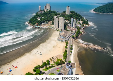 Aerial image of Porchat Island in Sao Vicente city, Sao Paulo, Brazil