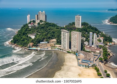 Aerial Image Of Porchat Island In Sao Vicente City, Sao Paulo, Brazil