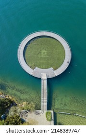 Aerial Image Of The Public Swimming Pool At The Zurich Lake Side With A Wooden Circle Toddler Pond