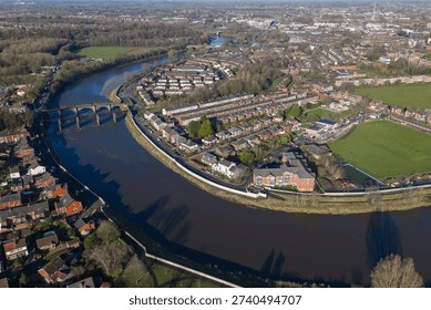 Aerial image of the River Ribble loop and Preston city landmarks