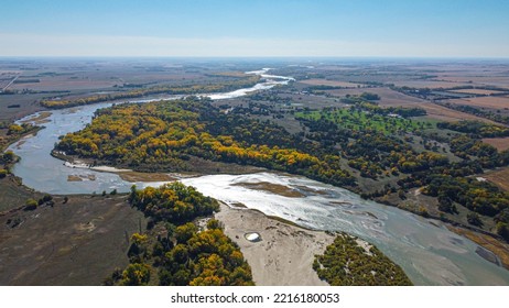 Aerial Image Taken By Drone Of The Meander Of The Loup River In Nebraska United States