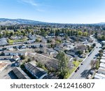 Aerial images over a community in Rohnert Park, California on a beautiful winter day with a blue sky