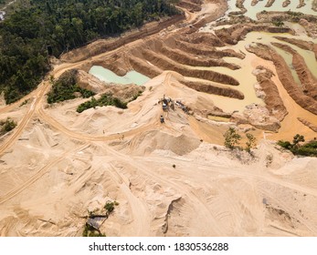 Aerial Images Over Deforestation Due To Illegal Gold Mining.