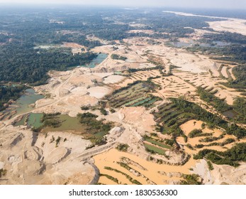 Aerial Images Over Deforestation Due To Illegal Gold Mining.