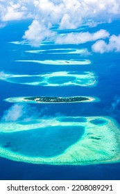 Aerial Indian Ocean Landscape With Reefs And Islands, Maldives
