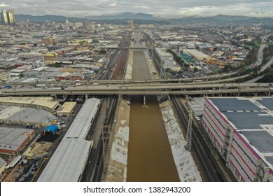 Aerial Industrial Los Angeles District By LA River