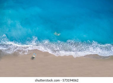 Aerial Of Kathisma Beach In Lefkada Island Greece 