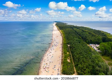 Aerial Landscape Of Beach In Wladyslawowo By The Baltic Sea At Summer. Poland.