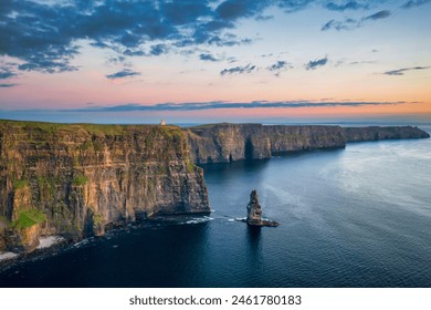 Aerial landscape with the Cliffs of Moher in County Clare at sunset, Ireland. - Powered by Shutterstock