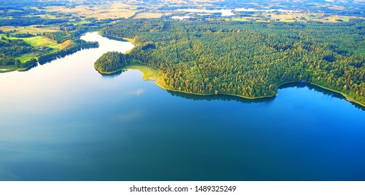 Aerial Landscape From The Drone - Lake In Masuria Lake District