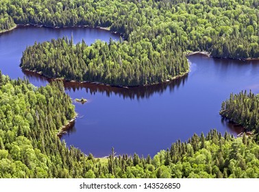 Aerial Landscape Of A Lake And Forest In Northern Quebec