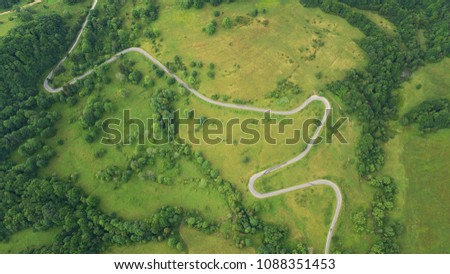 Aerial landscape- road between fields