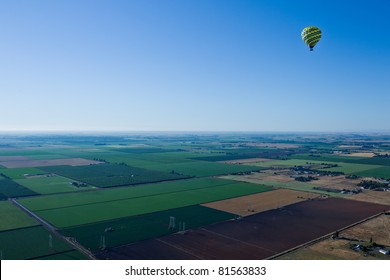 Aerial Landscape Of Sacramento Valley: View From Hot Air Balloon Above The Valley, California, USA.