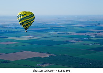 Aerial Landscape Of Sacramento Valley: View From Hot Air Balloon Above The Valley, California, USA.