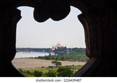 Aerial Landscape Taj Mahal ( View From Agra Fort Wall  ) , India