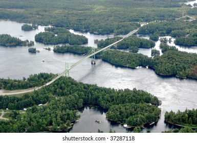 Aerial Landscape View Of 1000 Islands Bridge, Ontario, Canada