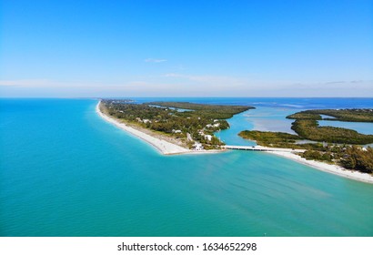 Aerial Landscape View Of Captiva Island And Sanibel Island In Lee County, Florida, United States