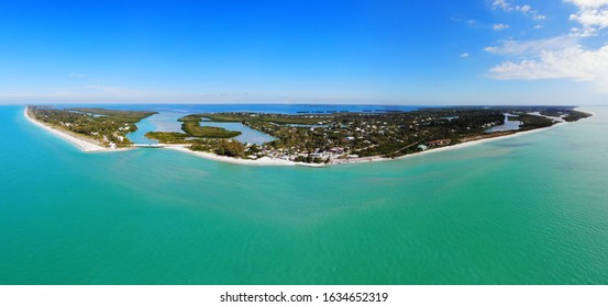 Aerial Landscape View Of Captiva Island And Sanibel Island In Lee County, Florida, United States