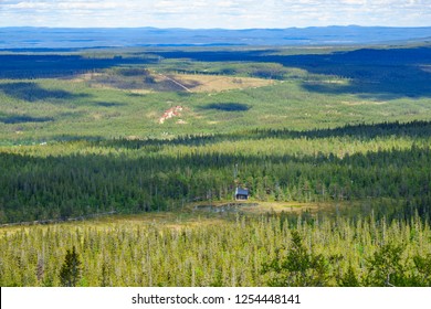 Aerial Landscape View With Fulufjallet National Parks Visitor Center  In Sweden