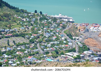 Aerial Landscape View Of Lyttelton Near Christchurch, New Zealand On Nov 27, 2010