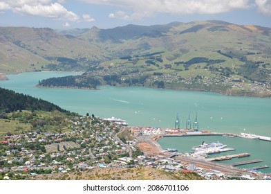 Aerial Landscape View Of Lyttelton Near Christchurch, New Zealand On Nov 27, 2010