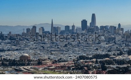 aerial landscape view of metropolitan area of San Francisco with the famous skyline in the background