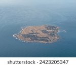 aerial landscape view of Robben Island - in the Western Cape of South Africa near Cape Town with the prison where Nelson Mandela was arrested 