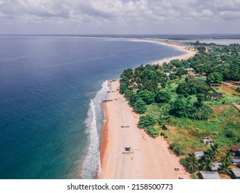 An aerial landscape view of the seaside in Robertsport, Liberia, West Africa - Shutterstock ID 2158500773