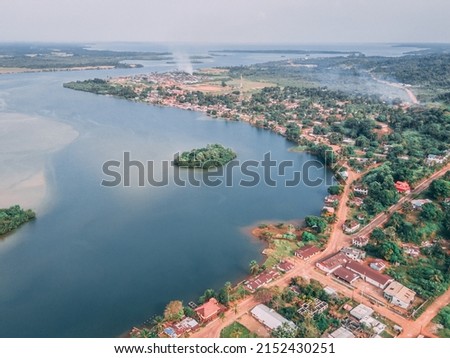 An aerial landscape view of the seaside in Robertsport, Liberia, West Africa